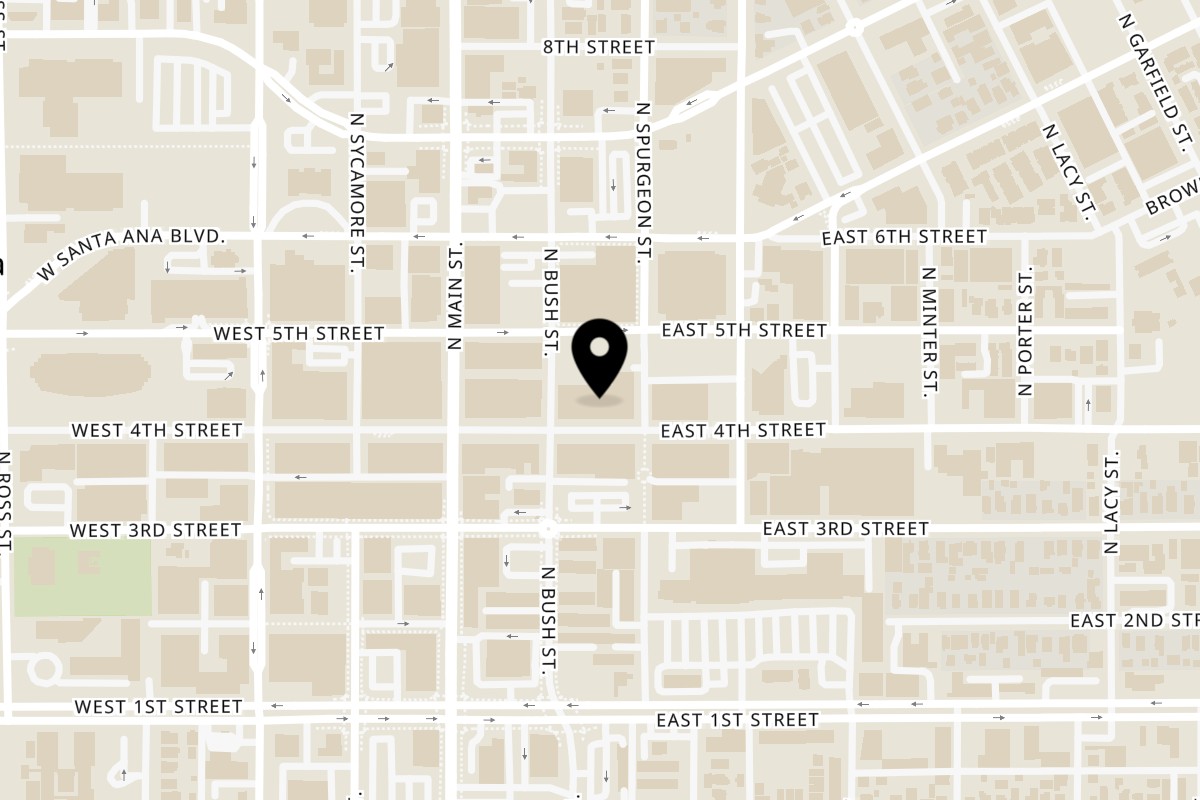 Map showing the location of FAKA’S Island Grill Santa Ana on 201 East 4th Street in Santa Ana