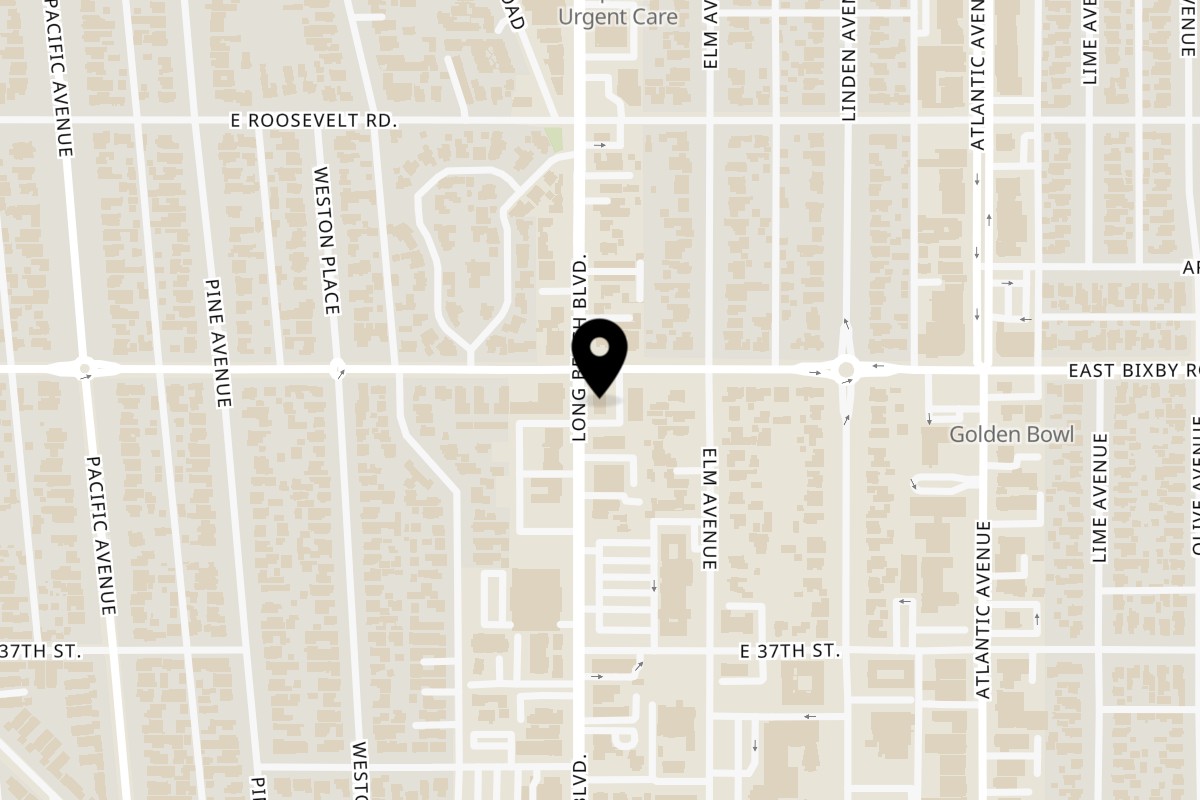 Map showing the location of FAKA’S Island Grill Long Beach on 3768 Long Beach Blvd Unit 105 in Long Beach